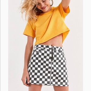 Denim checkered print zip up skirt